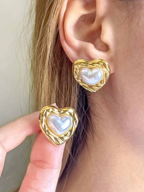 Boucles d’oreilles Cœur blanc – Acier inoxydable P009341