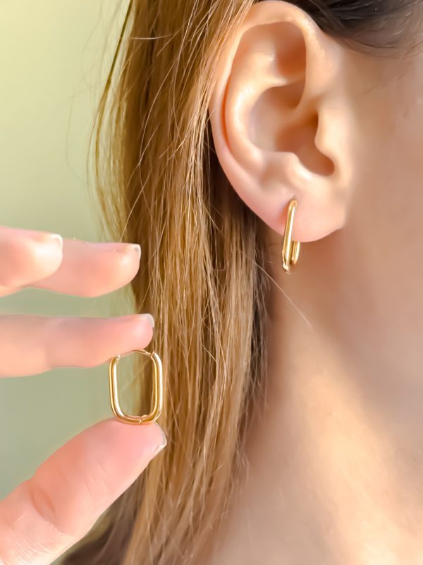 Créoles Rectangulaires Modernes : Boucles d'Oreilles Acier Inoxydable P011895
