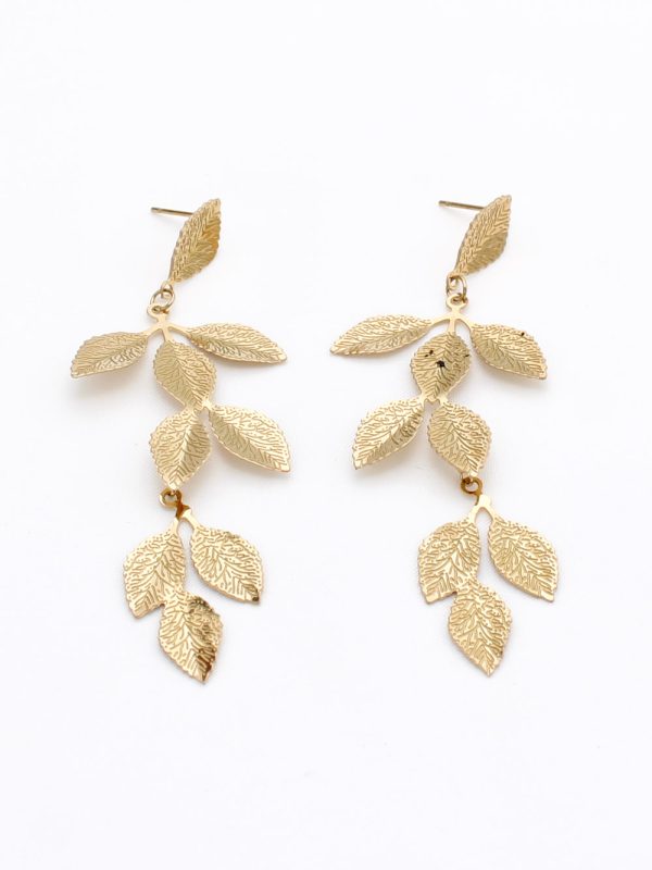 Boucles d’oreilles Feuilles Dorées – Design long et ajouré P012090